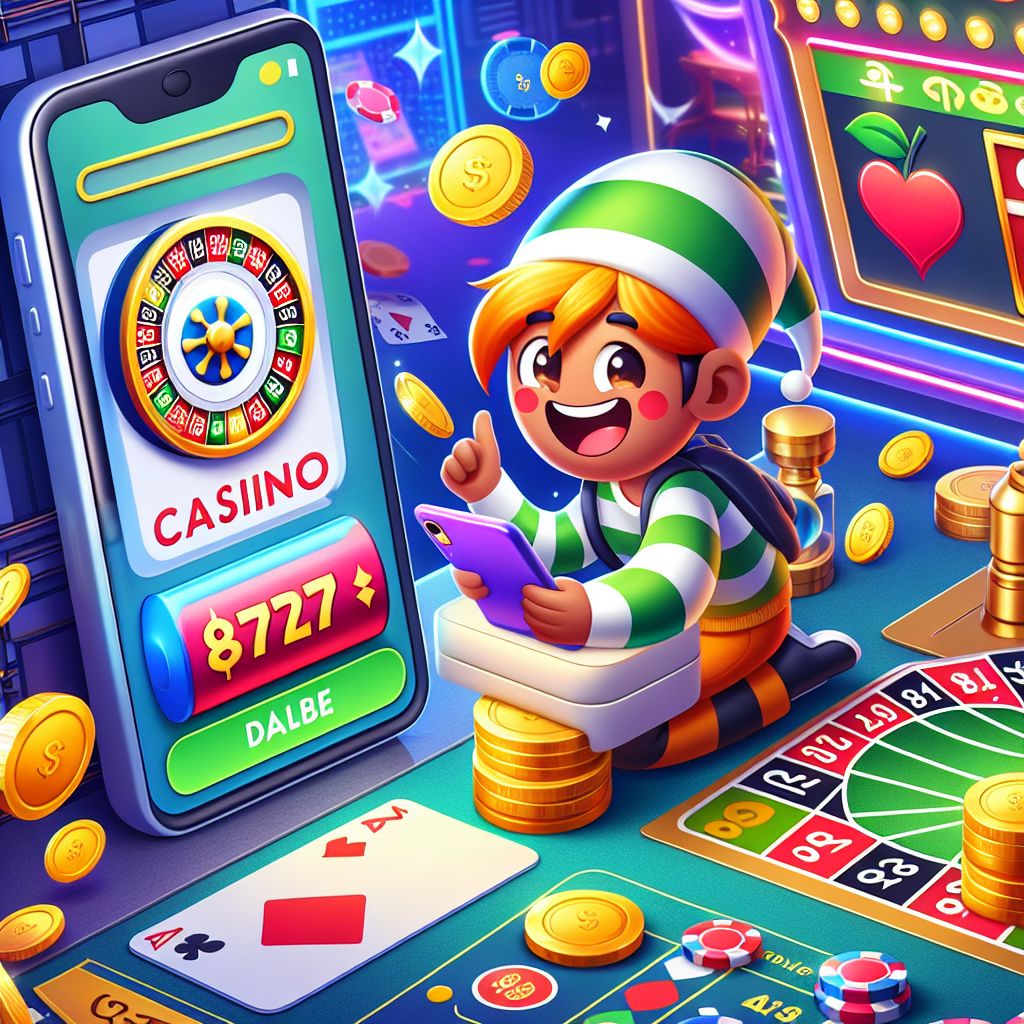 TK22 casino cartoon character with chips, cards, and slot reels in a Bangladesh-themed backdrop